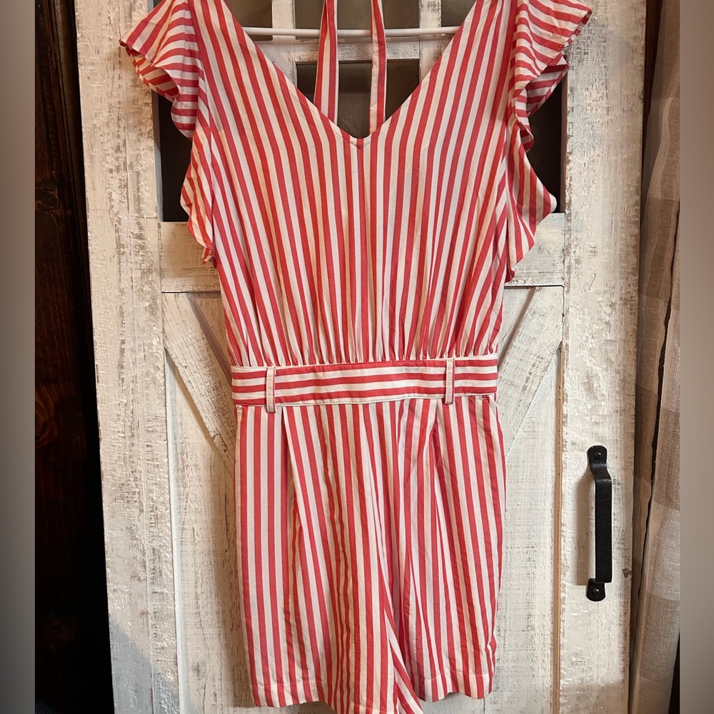 LOFT Striped Tie Shorts Romper - Picture 7 of 9